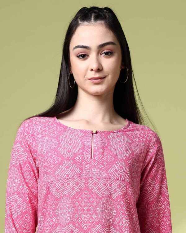 Women Geometric Print Straight Kurta - Image 2