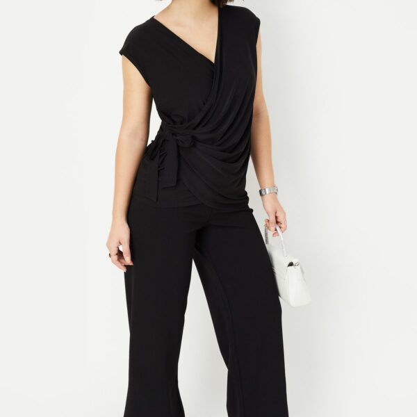 Women's Solid V-Neck Sleeveless Wrap Top - Image 4