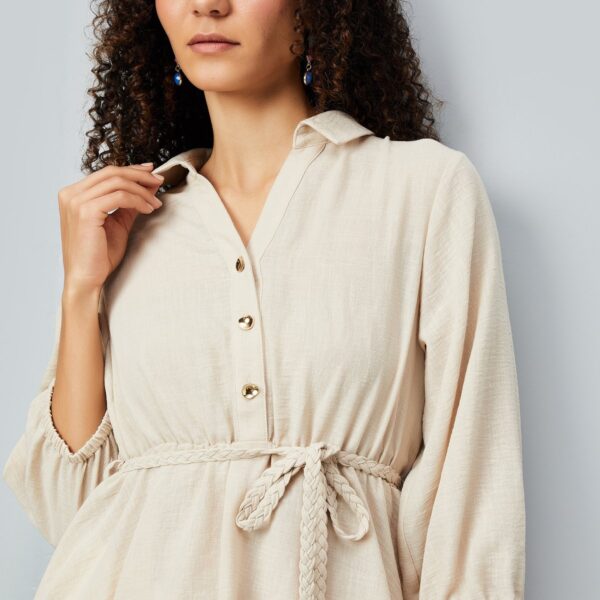 Women's Solid Shirt Collar Tunic - Image 5