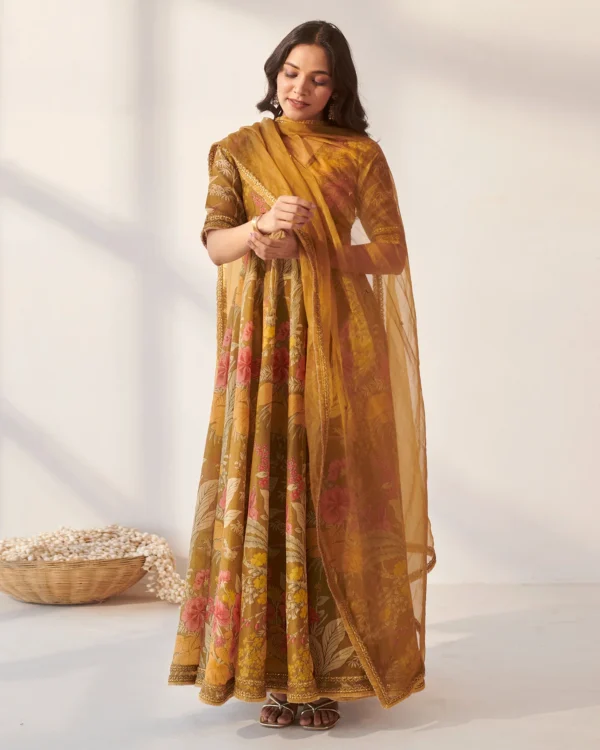 Women Mustard Foliage Suit Set - Image 4