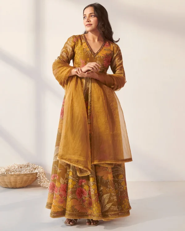 Women Mustard Foliage Suit Set - Image 3