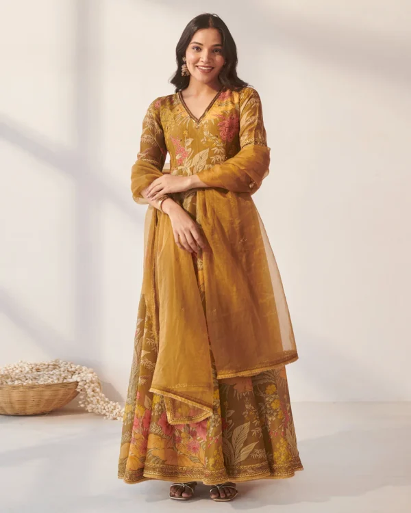Women Mustard Foliage Suit Set - Image 5