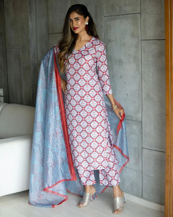 Women Red Arabesque Suit Set - Image 6