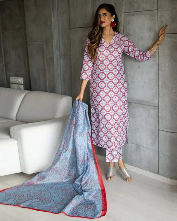 Women Red Arabesque Suit Set - Image 3