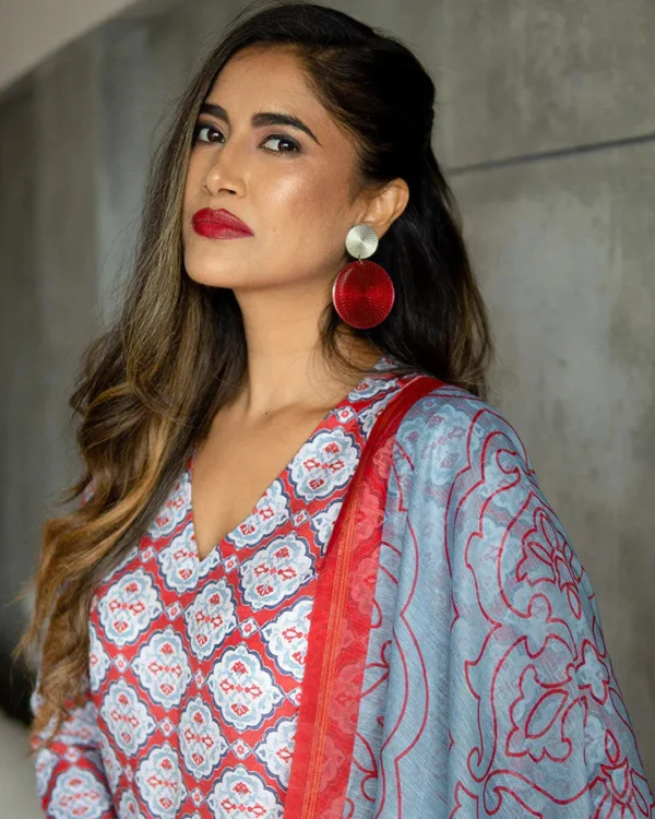Women Red Arabesque Suit Set - Image 5