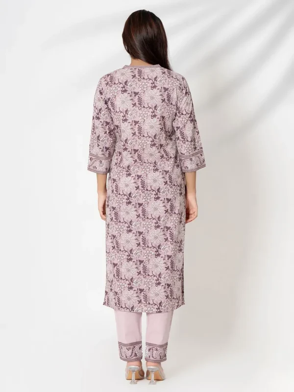 Women Mauve Printed Cotton Suit- Set - Image 2