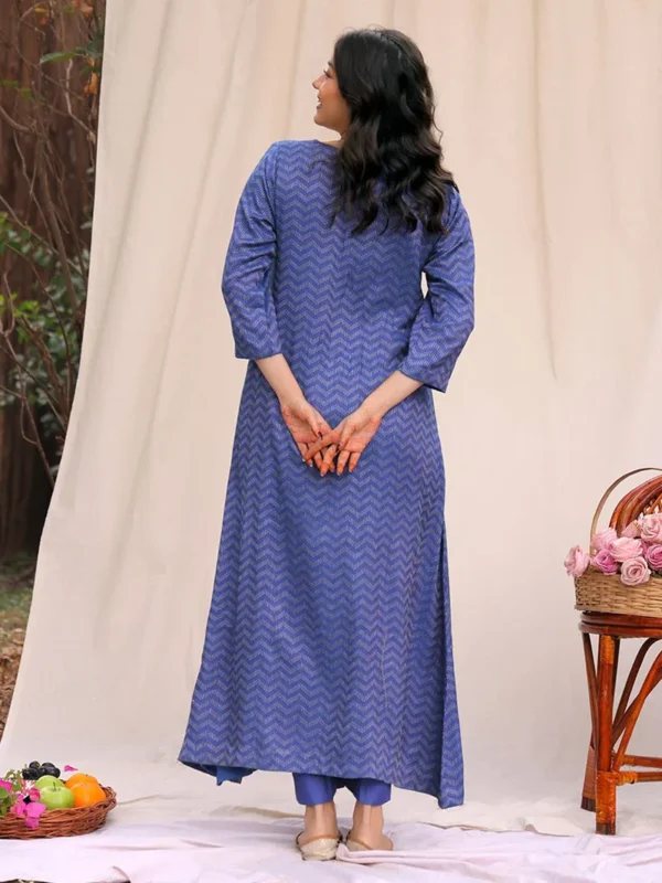 Women Blue Woven Cotton Silk Suit- Set - Image 3