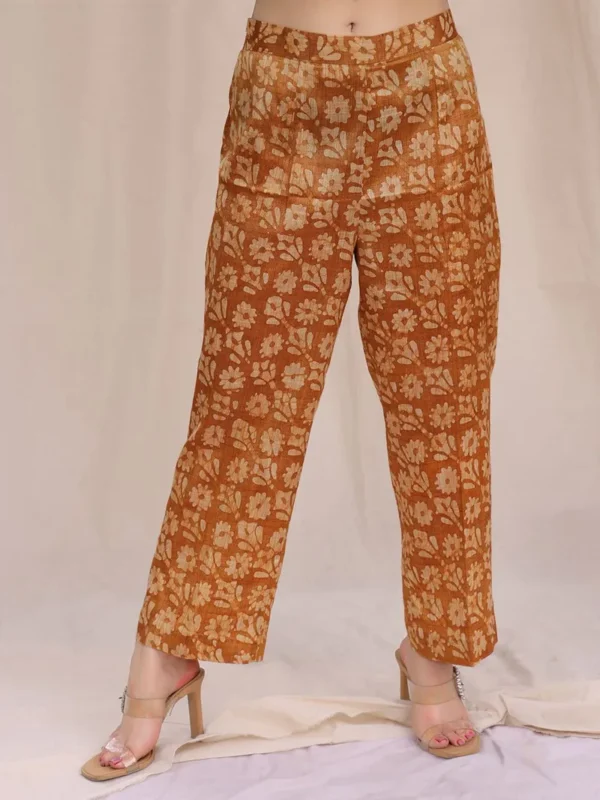 Women Mustard Yellow Hand Block Printed Cotton Kurta with Pants - Image 2