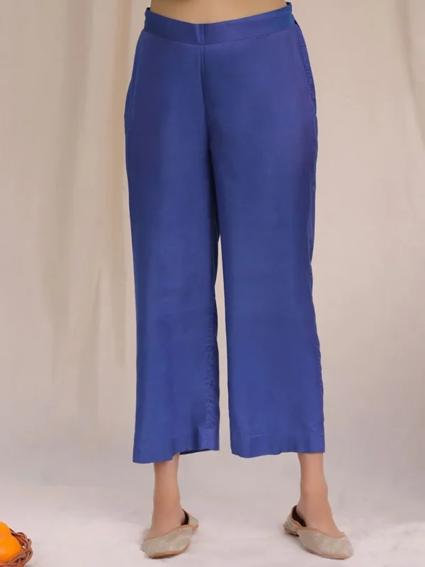 Women Blue Woven Cotton Silk Suit- Set - Image 2