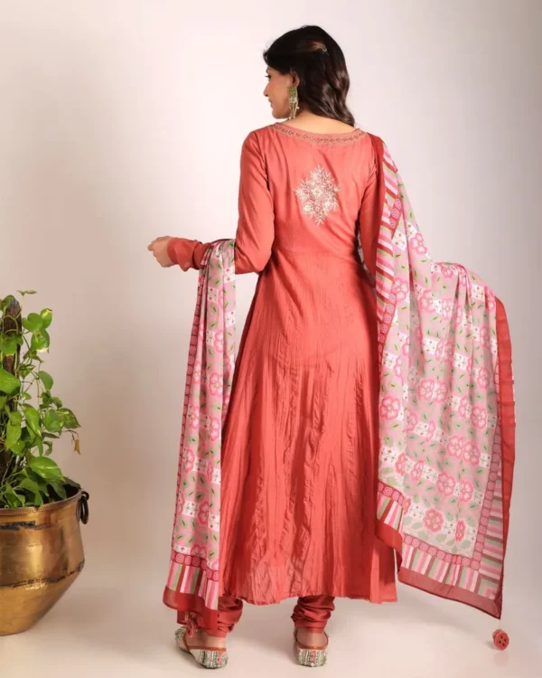 Women Coral Thread Embroidered Cotton Suit Set - Image 2