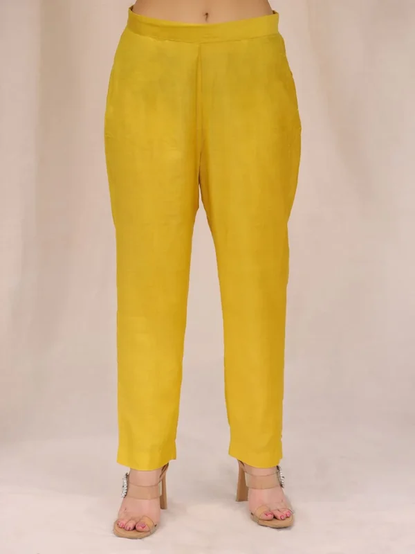 Women Lemon Yellow Woven Cotton Silk Suit - Image 2
