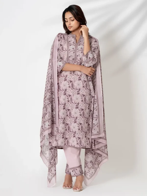 Women Mauve Printed Cotton Suit- Set