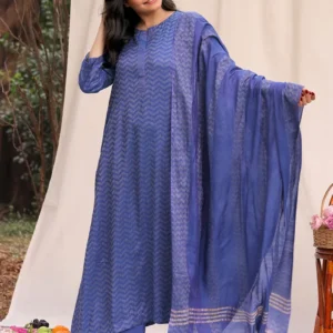 Women Blue Woven Cotton Silk Suit- Set